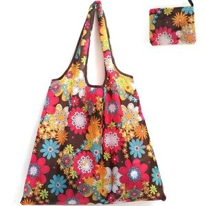 Brown 70s Flower Reusable Shopping Bag / Tote